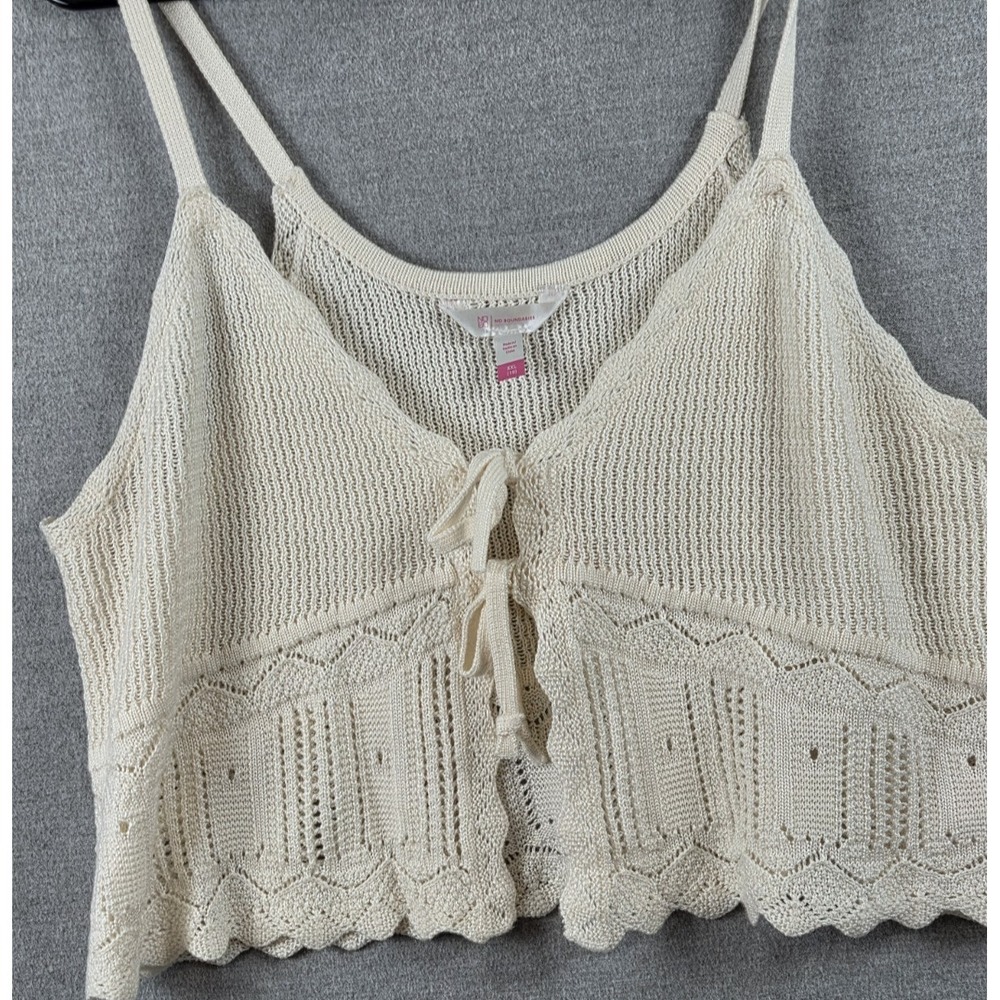 NoBo Crochet Tank Beige Tie Front 2XL Boho Cottagecore Festival Scallop Edge